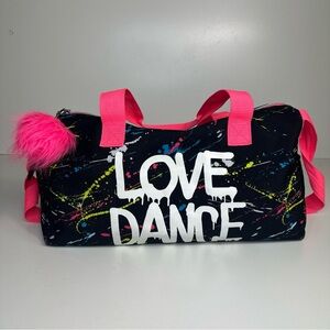 Justice dance bag I love music black paint duffel bag